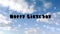 Happy Birthday written on blue sky background with bubbles