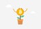 Happy Bitcoin plant in clay pot. Investment growth, mutual funds or opportunity to make profit and increase wealth.