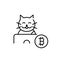 Happy bitcoin user. Smiling cat at laptop. Pixel perfect, editable stroke icon