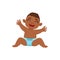 Happy Black Boy Infant In Diaper Sitting Part Of Growing Stages With Kids In Different Age Vector Set