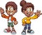 Happy black cartoon kids waving