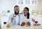 Happy Black Couple With Digital Tablet And Credit Card Posing In Kitchen