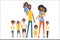 Happy Black Family With Many Children Portrait All The Kids And Babies Smiling Parents Colorful Illustration