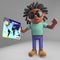 Happy black man with dreadlocks paying with his credit card, 3d illustration