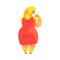 Happy Blond Plus Size Woman In Red Summer Dress Eating Burger, Enjoying Life, Smiling Overweighed Girl Cartoon