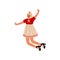 Happy Blonde Girl Jumping Celebrating Important Event, Dance Party, Friendship, Sport Concept Vector Illustration