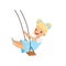 Happy blonde girl swinging on a rope swing, little kid having fun on a swing vector Illustration on a white background