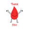 Happy blood drop for donation and lettering thank you