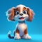 Happy Blue Cartoon Dog: Realistic 3d Render With Cute Baby Cavalier King Charles Spaniel