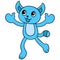 Happy blue cat jumps to want to be hugged, doodle icon image kawaii