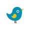 Happy bluebird cartoon, vector illustration isolated on white background. Icon. Simple style