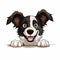 Happy Border Collie Cartoon Illustration Peeking Over Wall