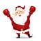 Happy Boxing Day. Cartoon Cute, Funny Santa Claus with red boxing glove isolated on white background.