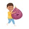 Happy Boy Carrying Big Fig with Cheerful Smiley Vector Illustration