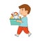 Happy Boy Carrying Box with Toys Playing in the Nursery Vector Illustration