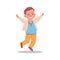 Happy boy. Cartoon child smiling and laughing. Isolated cheerful teenager jumping. School kids friendship. Joyful