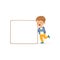 Happy boy character with white empty message board, kid standing with placard vector Illustration