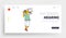 Happy Boy Child Character Holding Card with Ear Landing Page Template. Hearing One of Five Human Perceptions. Kids Game