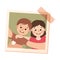Happy Boy and Girl on Photo Card or Snapshot Sticking on the Wall Vector Illustration