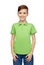 Happy boy in green polo t-shirt