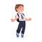 Happy Boy Pupil in Uniform with Tie and Backpack Jumping with Joy Excited About Back to School Vector Illustration