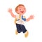 Happy Boy Pupil in Uniform with Tie and Backpack Jumping with Joy Excited About Back to School Vector Illustration