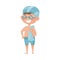 Happy Boy in Swimtrunks and Watersport Goggles Holding Towel Vector Illustration