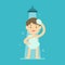 Happy boy taking shower in bathroom concept, Flat vector illustration.