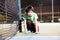 Happy boy in tennis court during his practise sport time