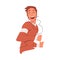 Happy Boy Wearing Earphones Listening to Music and Dancing, Guy Using Smartphone or Audio Player Vector Illustration