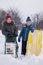 Happy boys on sled and Skis