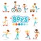 Happy Boys And Their Expected Classic Behavior With Active Games And Sport Practices Set Of Traditional Male Kid Role