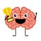 Happy brain cartoon with a golden trophy