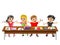 Happy brat kids children sitting desk school isolated