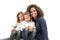 Happy Brazilian mother with two multiethnic children