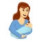 Happy breastfeeding icon, cartoon style