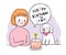 Happy brithday, woman and dog and sweet cake hand draw cartoon cute vector.