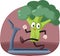 Happy Broccoli Mascot Running on a Treadmill Vector Cartoon
