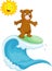 Happy brown bear cartoon surfing