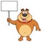 Happy Brown Bulldog Cartoon Mascot Character Holding A Blank Sign