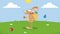 Happy Brown Easter Rabbit Running With A Basket And Egg