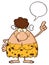 Happy Brunette Cave Woman Cartoon Mascot Character Pointing With Speech Bubble.