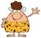 Happy Brunette Cave Woman Cartoon Mascot Character Waving For Greeting