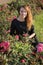 Happy brunette woman on the lawn