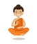 Happy Buddha sitting in lotus pose. Funny cartoon vector illustration