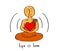 Happy Buddhist monk holds a heart. Vector.