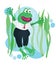 Happy business frog mascot in suit