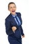 Happy business woman showing fist pump gesture