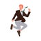 Happy businessman cartoon character wearing formal office look screaming and jumping in air