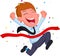 Happy Businessman cartoon running at the finish line